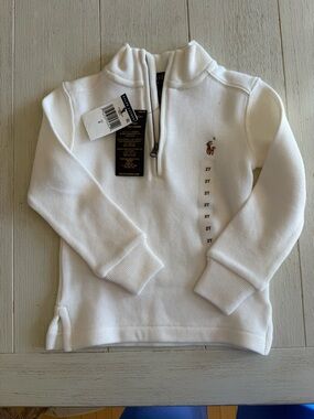 Ralph Lauren Toddler White Half-Zip Sweatshirt with Pony Logo